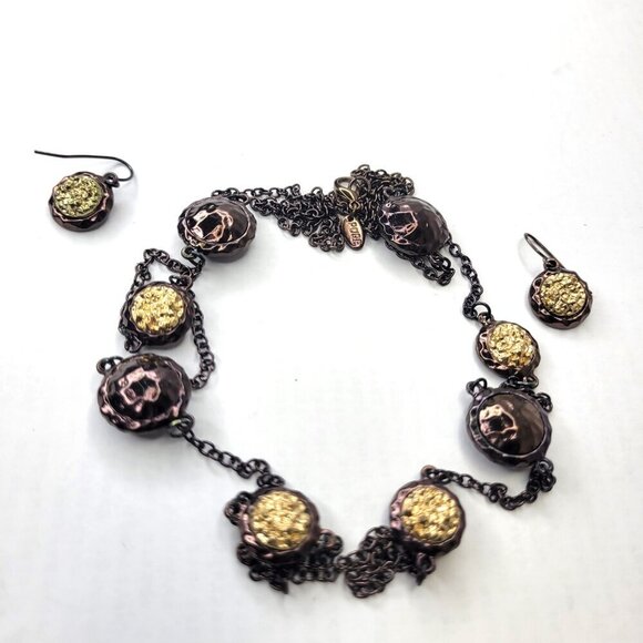 Long Necklace Round Beads Bronze Gold Hues with Earrings - Picture 6 of 11